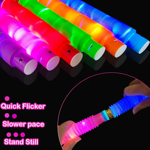 Light Up Pop Tubes for Kids 6 PCS, Glow Sticks Party Favors for Toddlers, Neon LED Stretchy Bracelets Necklaces Accessories for Children, Travel C...