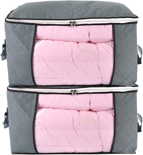 Jumbo Zippered Storage Bag for Closet King Comforter, pillow, quilt, bedding, Clothes, Blanket Organizers with Large Clear Window & Carry Handles ...
