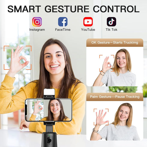 Auto Face Tracking Tripod, No App Required, 360° Rotation Face Body Phone Tracking Holder with Remote, Gesture Control, Smart Shooting Camera Moun...