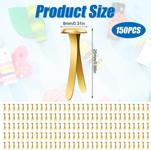 150pcs Paper Clips for Crafts, 0.31x0.98in Shiny Smooth Round Head Split Pins for Paper Crafts Brads Paper Fasteners for Scrapbooks Brass Fastener...