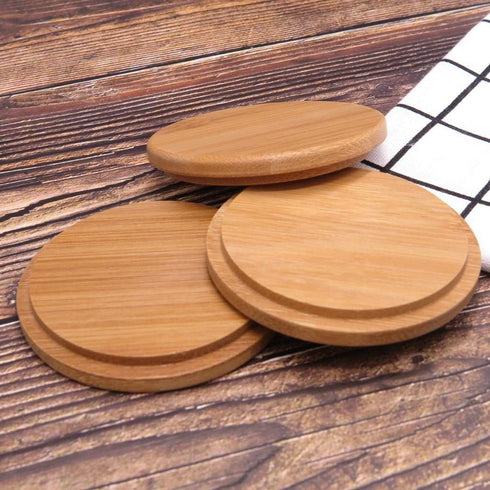Pack of 4 Bamboo Cup Cover Wooden Coffee Mug, Wooden Tea Glass Drink Cup Lid Set...