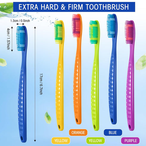 Baderke 10 Pack Extra Hard and Firm Bristle Toothbrush Large Head Toothbrush Hard Bristle Toothbrush Individual Wrapped Manual Toothbrush for Adul...