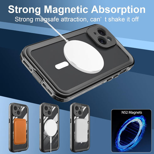 Mangix for iPhone 15 Plus Case,Magnetic Compatible with Mag-Safe Charging,Waterproof with Built-in Screen Protector Military Grade Drop Tested Rug...