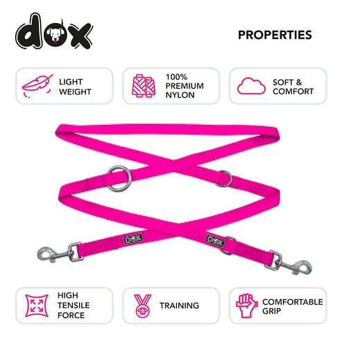 DDOXX Nylon Dog Leash - 6.6 ft, 3-Way Adjustable Leash Dogs - M (Pink)...