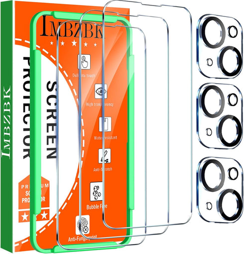 IMBZBK 3 Pack Screen Protector for iPhone 14 Tempered Glass with 3 Pack Camera Lens Protector, Accessories 9H Anti Scratch for Apple 14, 2.5D Curv...