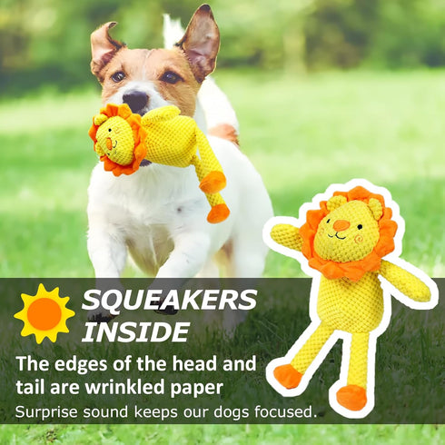 Dog Squeaky Plush Toy, Soft Stuffed Lion Toys with Squeaker & Crinkle Paper, Durable Interactive Chew Pet Supplies for Puppies, Cute Animal Toys f...