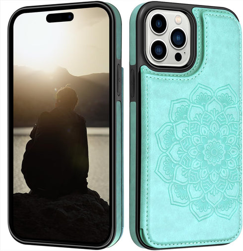 MMHUO for iPhone 15 Pro Case with Card Holder, Flower Magnetic Back Flip Case for iPhone 15 Pro Wallet Case for Women, Protective Case Phone Case ...