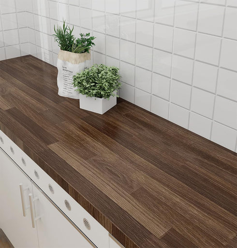 Dark Brown Butcher Block Contact Paper Peel and Stick Kitchen Countertop Wallpaper Shelf Liner Roll for Bathroom Counter Table Laundry Room Wall D...
