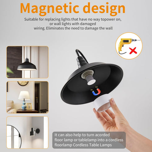 2 Pack Magnetic Battery Operated Light Bulbs with Remote Control, Cordless LED Puck Lights, Wireless Dimmable E26 Screw in AA Battery Power Bulbs ...