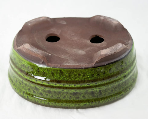 Oval Glazed Cactus & Succulent Planter, Bonsai Pot with Mesh & Wire 6"x 4.5"x 2.5" - Moss Green...