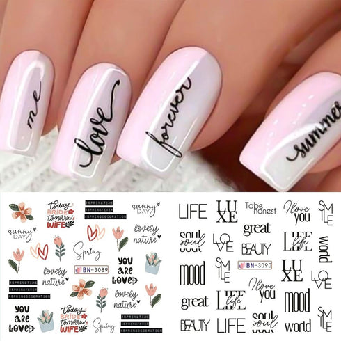 12 Sheets Flower Water Transfer Nail Decals Black English Letter Leaves Stickers for Nail Flower Tulip Nail Decals Water Transfer Nail Art Supplie...