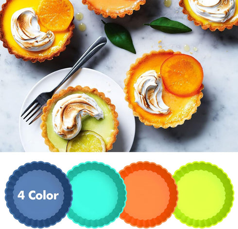 Webake 8 Pack Silicone Tart and Pie Molds, 5 Inches Silicone Round Mold Individual Small Fluted Cake Pans Mini Quiche Tart Pans for Baking...