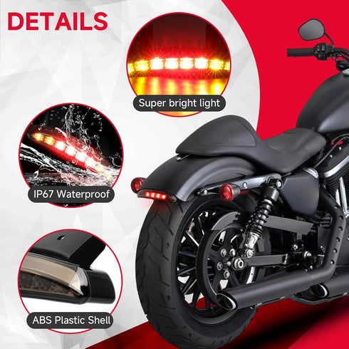 Motorcycle Chopped Rear Fender Edge LED Brake License Plate Tail Light Stop Running Light Turn Signal Lamp Compatible with Harley Sportster XL883N...