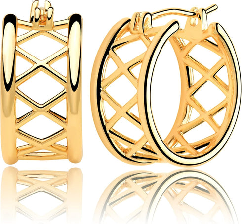 Mevecco Gold Chunky Hollow Huggie Hoop Earring 18K Gold Plated Dainty Thick Cute Hoop Earrings for Women Cubic Personalized Inlay Sleeper Handmade...