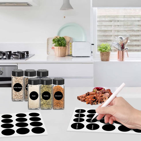 12 Pack Glass Spice Jars with Labels, 4oz Spices Containers Spice Jars with Black Shaker Lids, Empty Containers for Spice, Silicone Funnel and Pen...