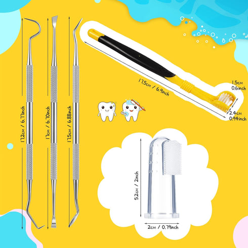 7 Pieces Dog Teeth Cleaning Kit Includes Dental Tooth Scaler and Scraper Stainless Steel Tarter Remover Scraper 3 Head Dog Toothbrush and Silicone...