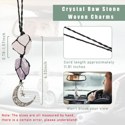 Hanging Car Charms, Tourmaline & Calcite Car Ornament, Crystal Car Rear View Mirror Interior Accessories, Car Handmade Moon Decoration, Valentine'...