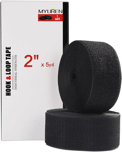 Sew on Hook and Loop Style 2 Inch Non-Adhesive Back Nylon Strips Fabric Fastener Non-Adhesive Interlocking Tape Black,5 Yard...