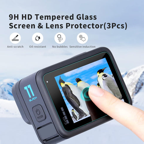 SEASKY 6 in 1 Protective Kit Accessories for Gopro Hero 12/11/10/9 Black Action Camera Silicone Shell Case Housing+3Pcs Glass Screen Protector+Dir...