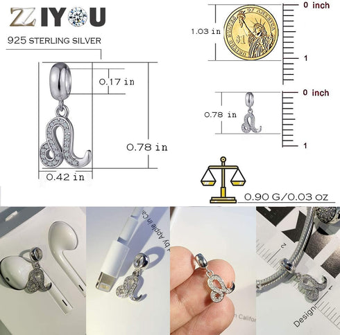Leo Zodiac Sign Dangling Charms Fit Pandora Birthday Bracelets - 925 Sterling Silver Constellation/Horoscope Necklace Pendants Beads, Gifts for Bo...