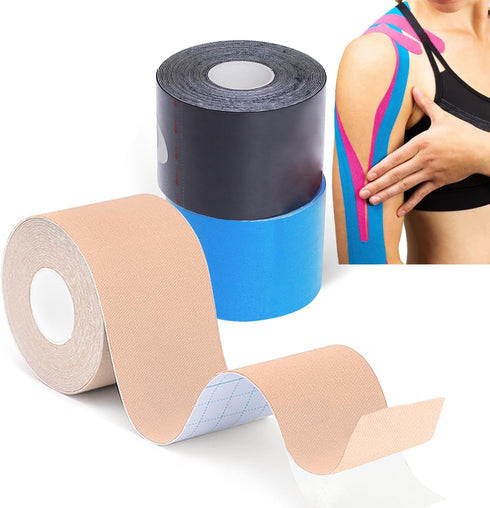 (3 Pack) Kinesiology Tape for Physical Therapy Sports Athletes–Latex Free Elastic Kinetic Tape 16ft Water Resistant Kinetic Uncut Sport Tape for K...
