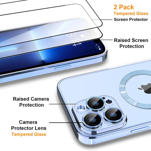 for iPhone 13 Pro Phone Case Magsafe, Magnetic Clear Case with Screen Protector and Camera Cover, Transparent Electroplated Case for Women/Girl/Me...