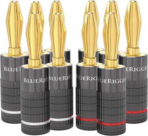 BlueRigger Banana Plugs 5 Pairs / 10 pcs (Closed Dual Screw) - 10 Pack Gold Plated Speaker Plugs Connector for Speaker Wire, Amplifier, Receiver, ...