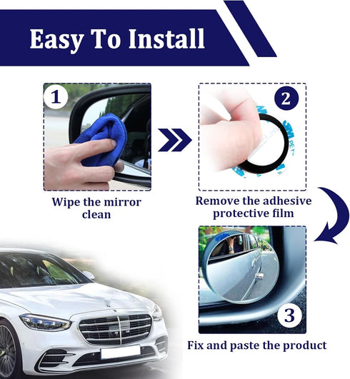 2 Pack Car Blind Spot Mirror, HD Glass Convex Rear View Mirror, 49mm Round HD Glass Convex 360 degrees Wide Angle Side Rear View Mirror with ABS H...