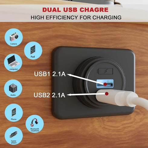 RV USB Outlet DAMAVO YM1236 Panel Dual Port Charger Socket, 12V-24V Car Charger Female, Bus, Boat, Automotive Marine ATV Truck (Surface Mount Inst...