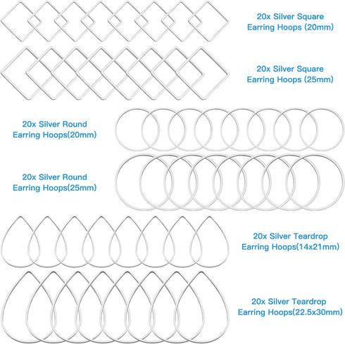 Ximalun 120Pcs Earring Hoops for Jewelry Making,Earring Finding Hypoallergenic Earrings Beading Hoop Bulk Open Bezel Pendant Frame Teardrop Square...
