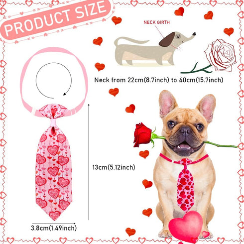 18pcs Valentines Day Dog Neck Ties, Bulk Adjustable Pink Red Small Dog Collar Ties, Valentines Day Love Rose Kiss Pattern Dog Ties for Holiday Dog...