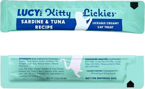Lucy Pet Products Kitty Lickies Creamy Lickable Cat Treat, Sardine and Tuna Recipe, 2oz....