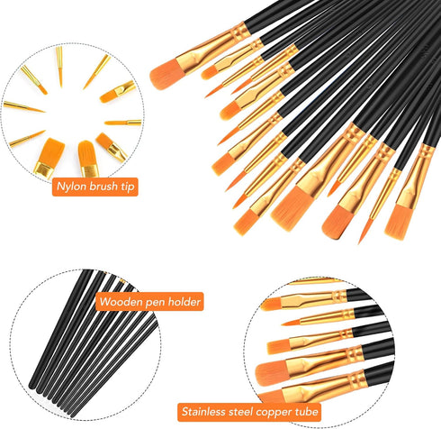 AROIC Acrylic Paint Brushes, 6 Packs / 60 pcs Nylon Hair Paint Brush Set for All Purpose Oil Watercolor Painting Artist Professional Kits (Black)...