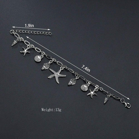 Boho Starfish Anklet Seashell Ankle Bracelet Silver Foot Jewelry for Women...