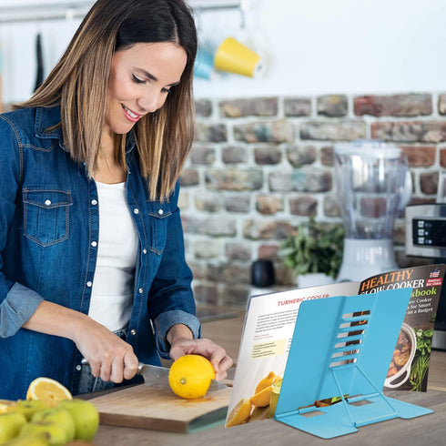 Book Stand Metal Desk Book Holder, Book Holders for Reading Hands Free, Adjustable Cookbook Documents Holder, Portable Bookstand for Music Books, ...