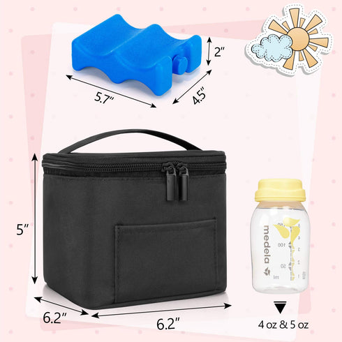 Teamoy Breastmilk Cooler Bag with Ice Pack, Baby Bottles Bag for up to 4 Large 5 Ounce Bottles Without Nipple, Perfect for Working Mom Mother, Bla...