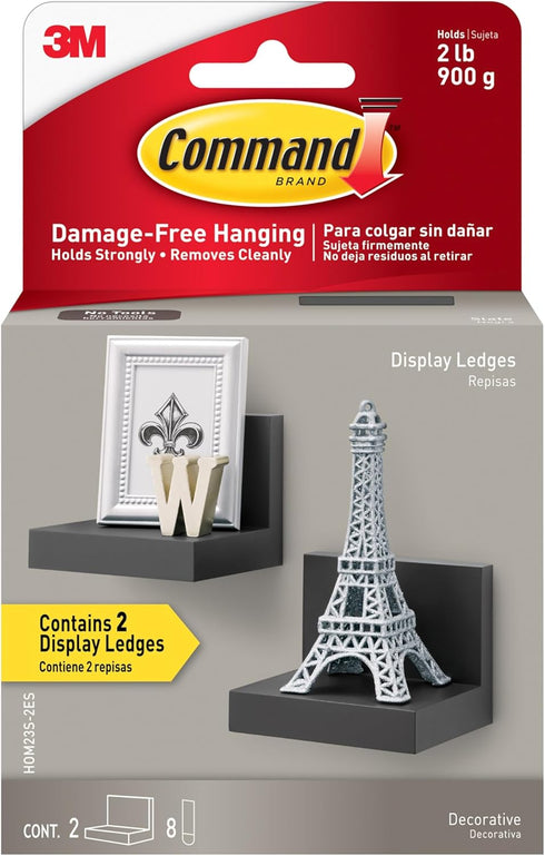 Command Display Ledges, Holds up to 2 lb, Slate, 2 Ledges with 8 Medium Command Strips, Damage Free Hanging Floating Shelf with Adhesive Strips, P...