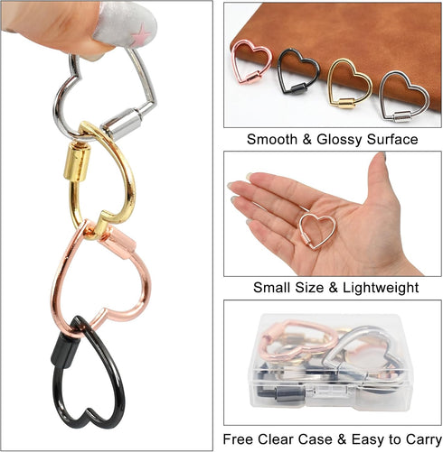 8 PCS Heart Carabiner Clip, Heart Shaped Key Ring, Cute Carabiner Keychain, Small Spring Snap Hooks, Mini Metal Heart Buckle for Keys Craft Diy Pu...