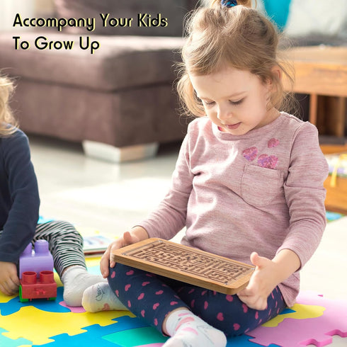 2 Pack Wooden Labyrinth Game Marble Maze with Steel Marble, Brain Puzzle Logic Toy Rectangular Challenging Labyrinth Board Game for Education and ...