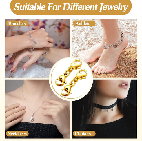 MTLEE Double Lobster Clasp Extender Double Claw Connector Bracelet Extension Clasp Small Bracelet Necklace Shortener for DIY Jewelry Making(Gold)...