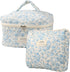 Cute Makeup Bag for Women(2 Pcs), Travel Cosmetic Bags, Quilted Coquette Aesthetic Floral Toiletry Organizer Bag (NavyBlue Flower)...