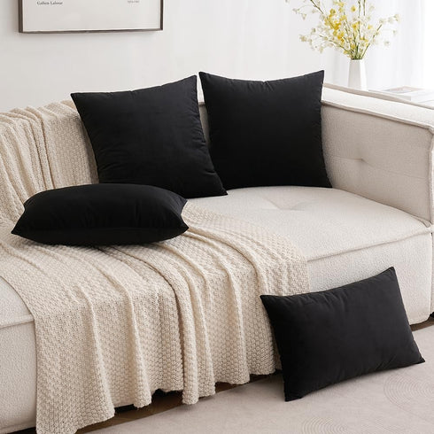 MIULEE Velvet Pillow Cover Soft Luxury Decorative Throw Pillow Cover Single Rectangle Cushion Case for Couch Sofa Bedroom Car Decor,12x20 Inch Bla...