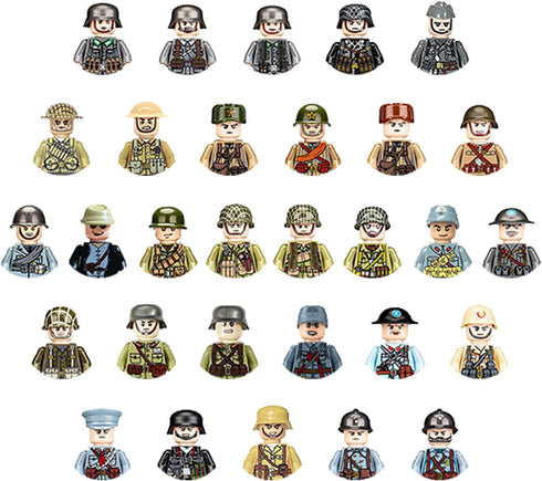 WW2 Soldier Minfigures Toy for Kid, 30 National Military Figures American German British Italian French Other National Figures Battle Playset, For...