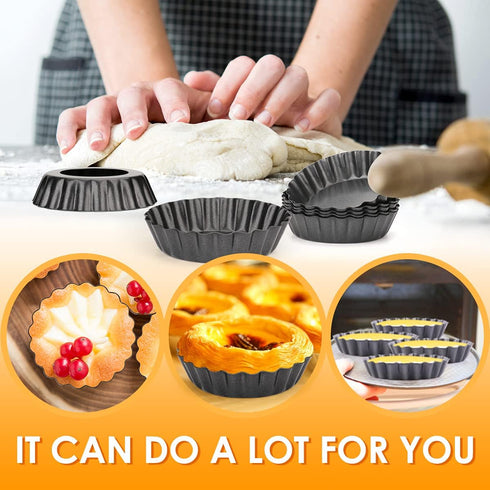 12 pcs Egg Tart Molds, 3" Mini Tart Pans Removable Bottom, Cupcake Cake Muffin Mold Tin Pan Baking Tool, Reusable Quiche Bakeware Carbon Steel for...