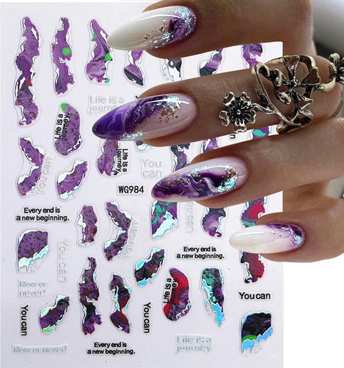 VOTACOS Marble Nail Stickers for Nail Art Nail Decals 3D Self-Adhesive Nail Supplies for Women Nail DIY Design Purple Gold Stripe Line Nail Decora...