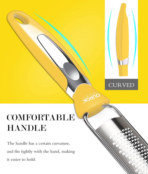 Ourokhome Kitchen Lemon Zester, Stainless Steel Hand Held Parmesan Cheese Grater for Ginger, Chocolate, Coconut, Lime, Nutmeg, Citrus, Fruit, Vege...