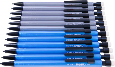 School Smart Medium Point .7 mm Lead Mechanical Pencils and Erasers - Pack of 12 - Assorted Colors...