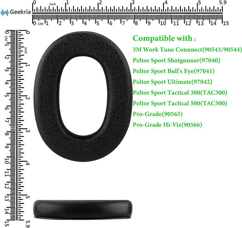Geekria QuickFit Replacement Ear Pads for 3M WorkTunes Connect Peltor Sport Bull's Eye Ultimate Tactical 300 500 3M Pro-Grade Hi-Viz Hearing Prote...