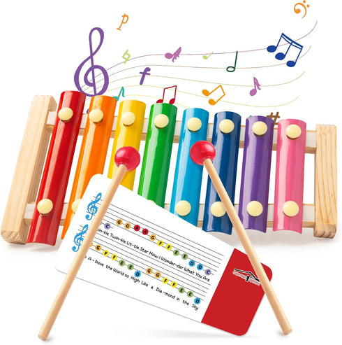 LovesTown Wooden Xylophone for Kids, Toddler Xylophone Musical Toy with 2 Mallets Songbook 8 Diatonic Keys Musical Instruments...