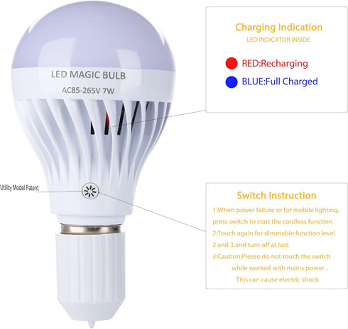 BSOD Rechargeable Light Bulbs, LED Magic Bulb with Remote Controller Warm White Emergency Lamp Without Electricity Battery Operated Light 7W Bulb ...